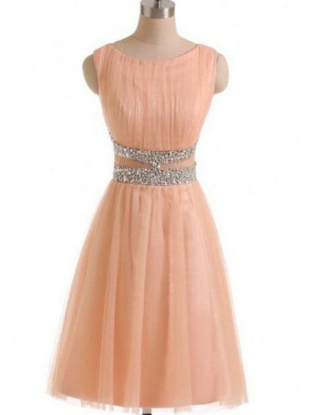 Short Pink Beaded Sleeveless Bridesmaid Prom Dresses Evening Gowns 99602237