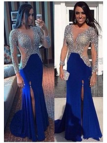 Beaded Long Blue Prom Formal Evening Party Dresses 996021335