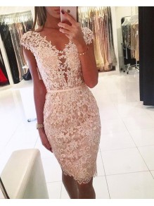 Cap Sleeves Lace Short V-Neck Prom Formal Evening Party Dresses 996021344 Cap Sleeves Lace Short V-Neck Prom Formal Evening Party Dresses 996021344