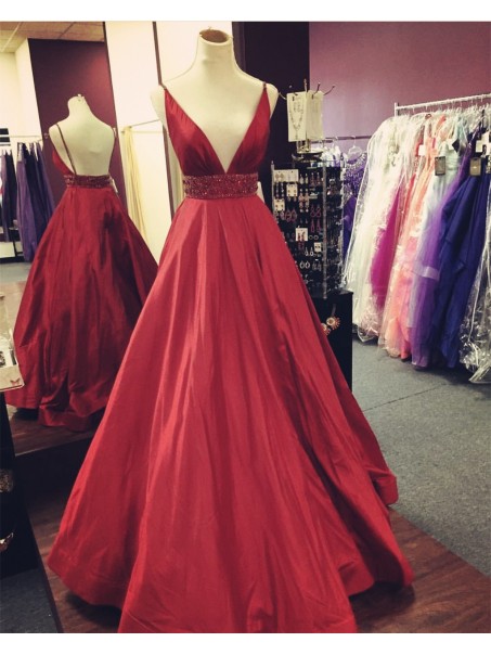 Beaded V-Neck Spaghetti Straps Prom Formal Evening Party Dresses 996021355