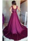 Long Purple Lace V-Neck Prom Formal Evening Party Dresses 996021362