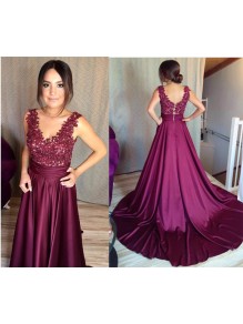 Long Purple Lace V-Neck Prom Formal Evening Party Dresses 996021362 Long Purple Lace V-Neck Prom Formal Evening Party Dresses 996021362