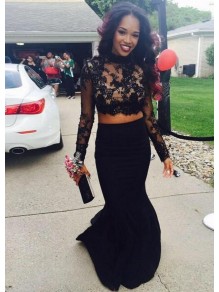 Black Two Pieces Long Sleeves Lace Top Long Prom Evening Formal Dresses 99602137 Black Two Pieces Long Sleeves Lace Top Long Prom Evening Formal Dresses 99602137