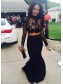 Black Two Pieces Long Sleeves Lace Top Long Prom Evening Formal Dresses 99602137