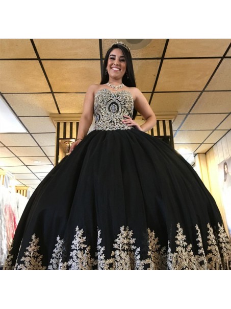 Ball Gown Black Lace Appliques Long Prom Formal Evening Party Dresses 996021376