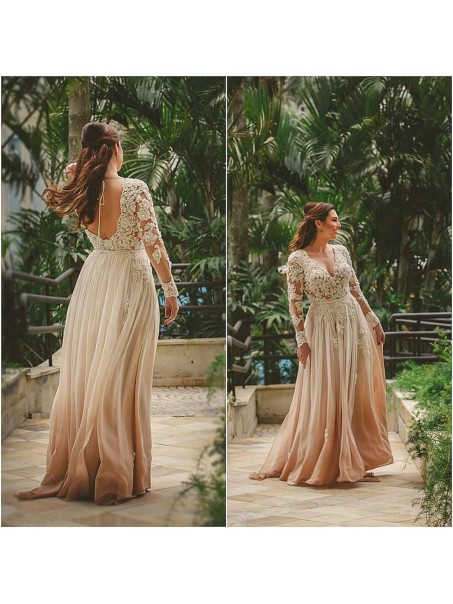 Long Sleeves Lace V-Neck Prom Formal Evening Party Dresses 996021379 Long Sleeves Lace V-Neck Prom Formal Evening Party Dresses 996021379