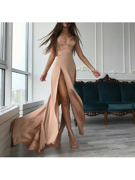 Sexy High Slit V-Neck Prom Formal Evening Party Dresses 996021380