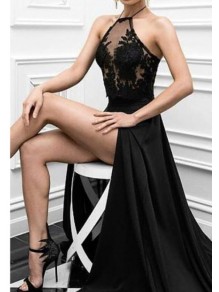 Long Black Lace High Slit Prom Formal Evening Party Dresses 996021383 Long Black Lace High Slit Prom Formal Evening Party Dresses 996021383