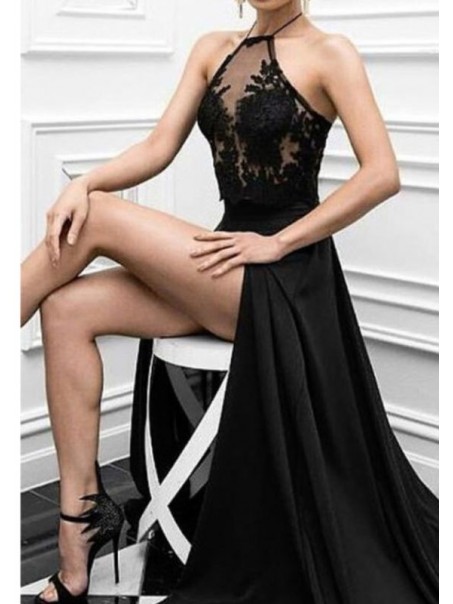 Long Black Lace High Slit Prom Formal Evening Party Dresses 996021383 Long Black Lace High Slit Prom Formal Evening Party Dresses 996021383