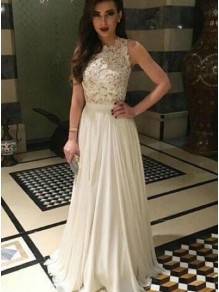 Long White Lace and Chiffon Prom Formal Evening Party Dresses 996021393 Long White Lace and Chiffon Prom Formal Evening Party Dresses 996021393