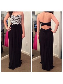 Sheath Long Black Chiffon White Lace Prom Formal Evening Party Dresses 996021394 Sheath Long Black Chiffon White Lace Prom Formal Evening Party Dresses 996021394