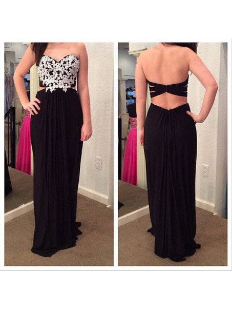 Sheath Long Black Chiffon White Lace Prom Formal Evening Party Dresses 996021394 Sheath Long Black Chiffon White Lace Prom Formal Evening Party Dresses 996021394
