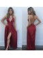 Sexy Deep V-Neck Criss Cross Back Long Burgundy Prom Formal Evening Party Dresses 996021397