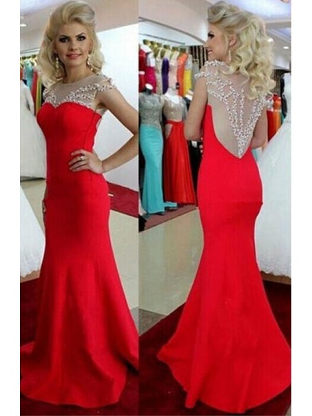 Trumpet/Mermaid Beaded Long Red Prom Dresses Evening Gowns 99602140