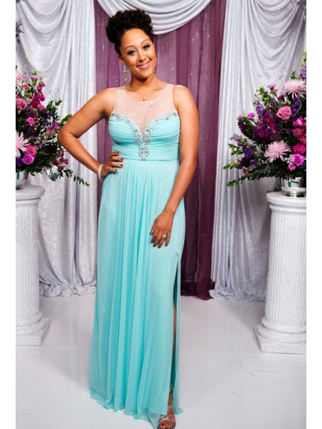 Long Blue Beaded Chiffon Prom Formal Evening Party Dresses 996021406