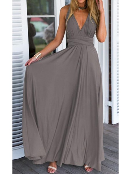 Long Grey V-Neck Chiffon Prom Formal Evening Party Dresses 996021413