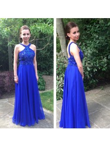A-Line Long Blue Beaded Prom Formal Evening Party Dresses 996021416