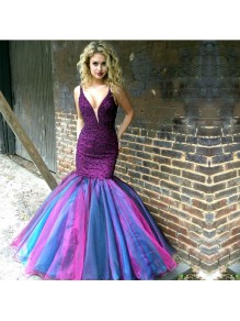 Long Purple Beaded V-Neck Prom Formal Evening Party Dresses 996021425 Long Purple Beaded V-Neck Prom Formal Evening Party Dresses 996021425