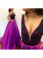 Long Purple V-Neck Prom Formal Evening Party Dresses 996021426