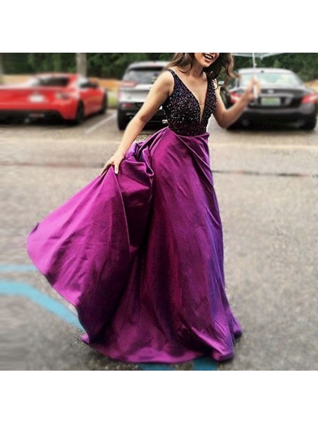 Long Purple V-Neck Prom Formal Evening Party Dresses 996021426