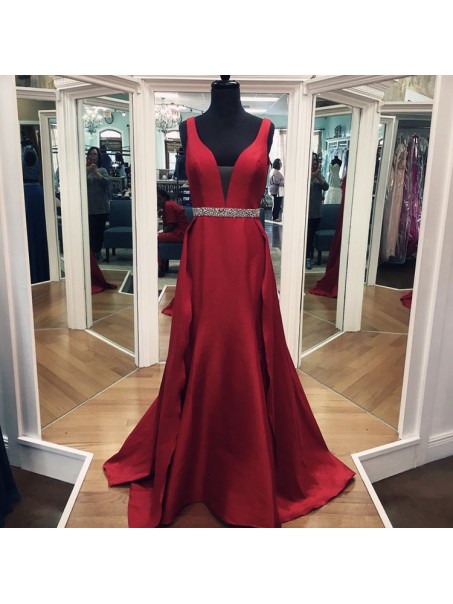 Long Beaded V-Neck Prom Formal Evening Party Dresses 996021439