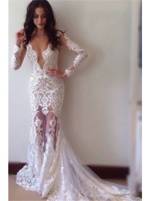 Sexy Mermaid Long Sleeves Lace Prom Formal Evening Party Dresses 996021445