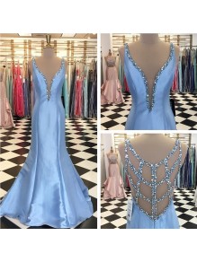 Long Blue Beaded Mermaid Prom Formal Evening Party Dresses 996021450 Long Blue Beaded Mermaid Prom Formal Evening Party Dresses 996021450