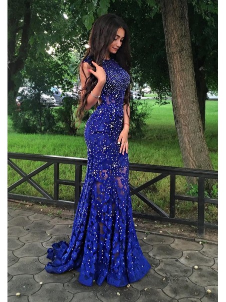Long Blue Beaded Lace Prom Formal Evening Party Dresses 996021454 Long Blue Beaded Lace Prom Formal Evening Party Dresses 996021454