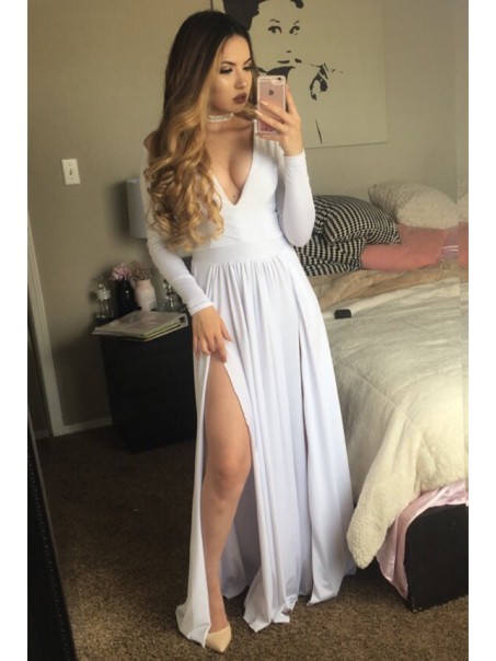 Long Sleeves Deep V-Neck Prom Formal Evening Party Dresses 996021465 Long Sleeves Deep V-Neck Prom Formal Evening Party Dresses 996021465