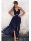 Sexy Halter Long Navy Blue Chiffon Prom Formal Evening Party Dresses 996021467
