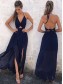 Sexy Halter Long Navy Blue Chiffon Prom Formal Evening Party Dresses 996021467