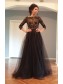 3/4 Sleeves Lace Top Long Black Prom Evening Formal Dresses 99602147