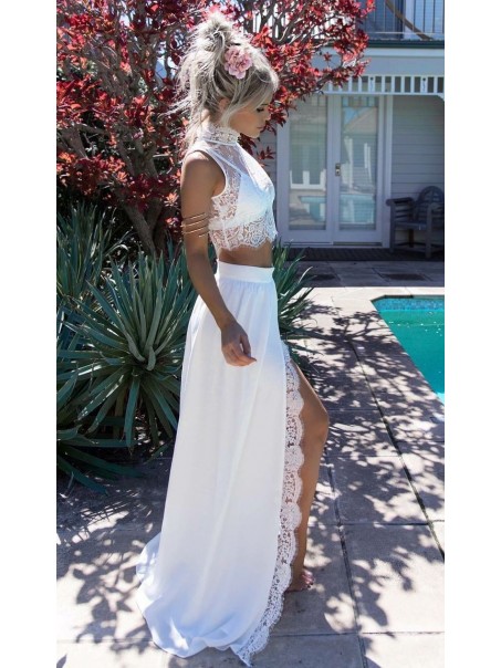 Long White Two Pieces Lace Prom Formal Evening Party Dresses 996021472 Long White Two Pieces Lace Prom Formal Evening Party Dresses 996021472