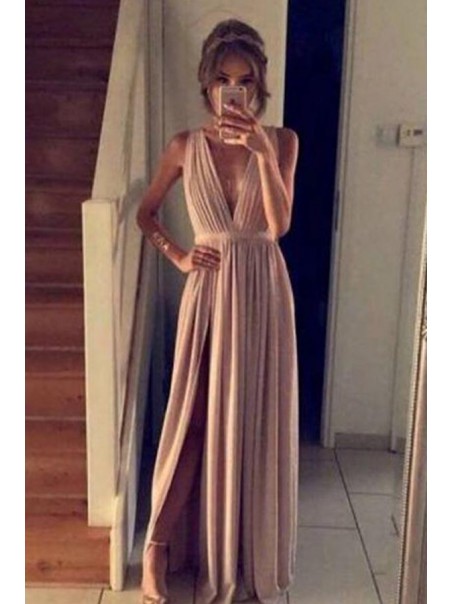 Long V-Neck Prom Formal Evening Party Dresses with Slit  996021479