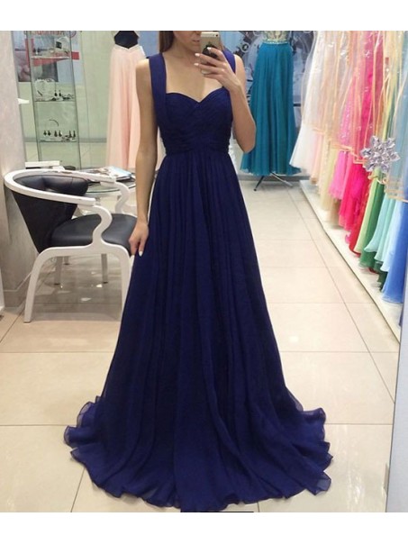 Long Blue Chiffon Prom Formal Evening Party Dresses 996021487