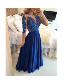 A-Line Long Blue Beaded Lace Prom Formal Evening Party Dresses 996021489 A-Line Long Blue Beaded Lace Prom Formal Evening Party Dresses 996021489