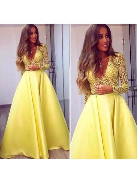 Long Yellow V-Neck Prom Formal Evening Party Dresses 996021490 Long Yellow V-Neck Prom Formal Evening Party Dresses 996021490