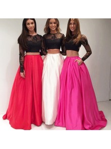 Two Pieces Long Sleeves Lace Prom Formal Evening Party Dresses 996021494 Two Pieces Long Sleeves Lace Prom Formal Evening Party Dresses 996021494