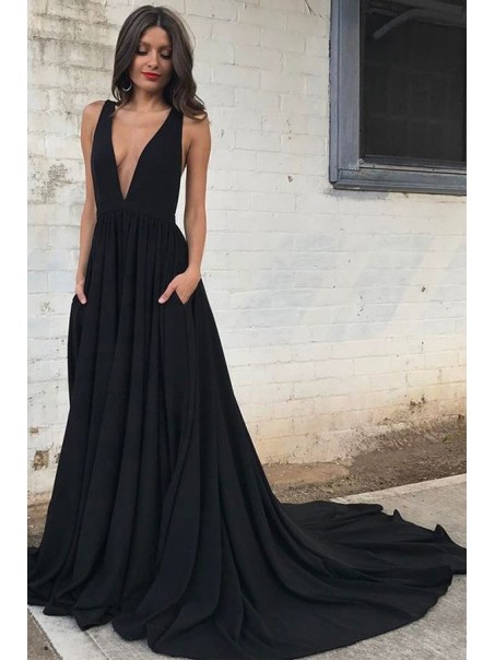 Long Black V-Neck Prom Formal Evening Party Dresses 996021501 Long Black V-Neck Prom Formal Evening Party Dresses 996021501