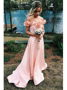 A-Line Off-the-Shoulder Prom Formal Evening Party Dresses with Handmade Flowers 996021502 A-Line Off-the-Shoulder Prom Formal Evening Party Dresses with Handmade Flowers 996021502