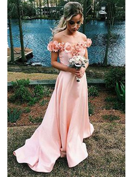 A-Line Off-the-Shoulder Prom Formal Evening Party Dresses with Handmade Flowers 996021502 A-Line Off-the-Shoulder Prom Formal Evening Party Dresses with Handmade Flowers 996021502