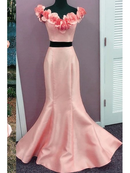 Mermaid Two Pieces Prom Formal Evening Party Dresses with Handmade Flowers 996021503