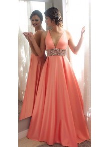 A-Line Beaded V-Neck Long Prom Formal Evening Party Dresses 996021504