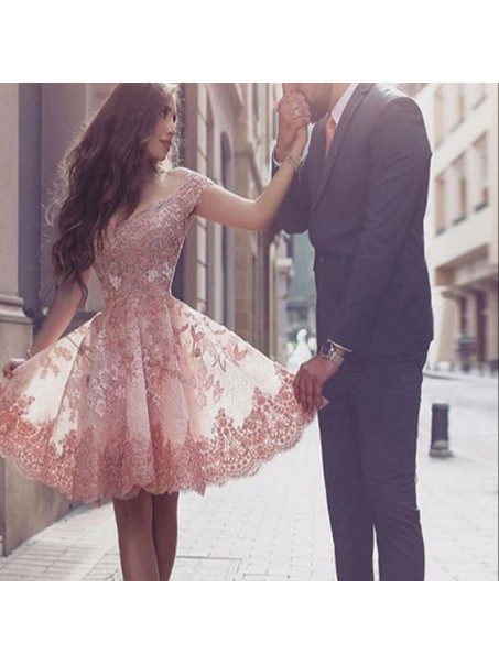 Short Lace Off-the-Shoulder Prom Homecoming Cocktail Graduation Dresses 996021508