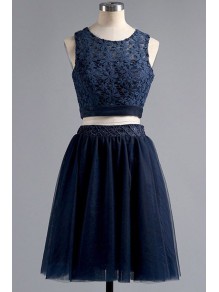 Short Navy Blue Two Pieces  Lace Prom Homecoming Cocktail Graduation Dresses 996021512