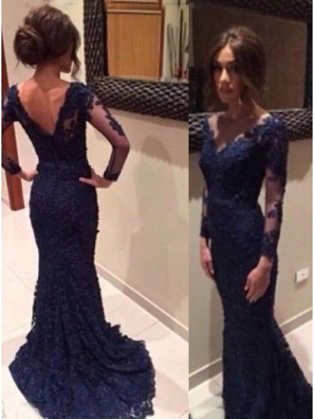 Long Sleeves Lace Mermaid Prom Evening Formal Dresses 99602152