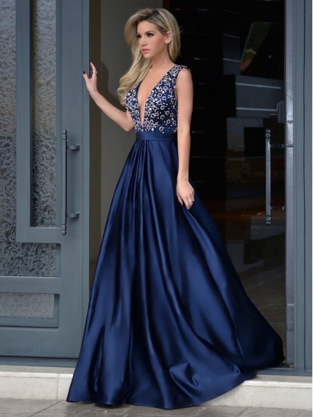 Long Blue Deep V-Neck Prom Formal Evening Party Dresses 996021521 Long Blue Deep V-Neck Prom Formal Evening Party Dresses 996021521