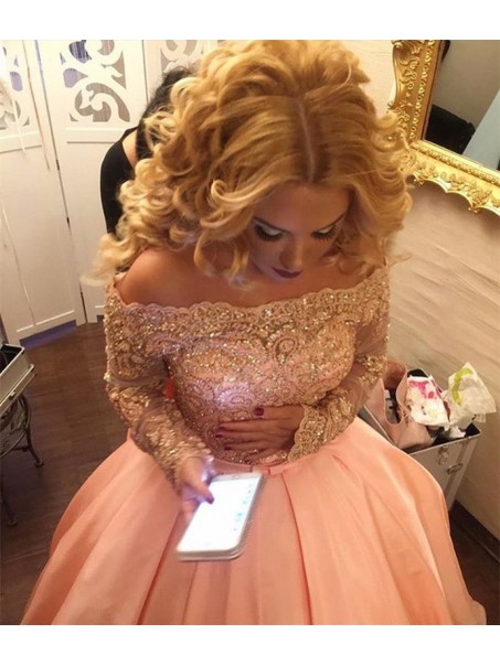 Ball Gown Off-the-Shoulder Long Sleeves Lace Prom Formal Evening Party Dresses 996021525