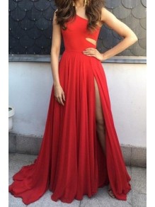 Red One-Shoulder Long Chiffon Prom Evening Formal Dresses 99602154