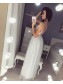 Sexy V-neck Sequins Long Prom Dresses Slit Evening Gowns Tulle Evening Dresses 996021540